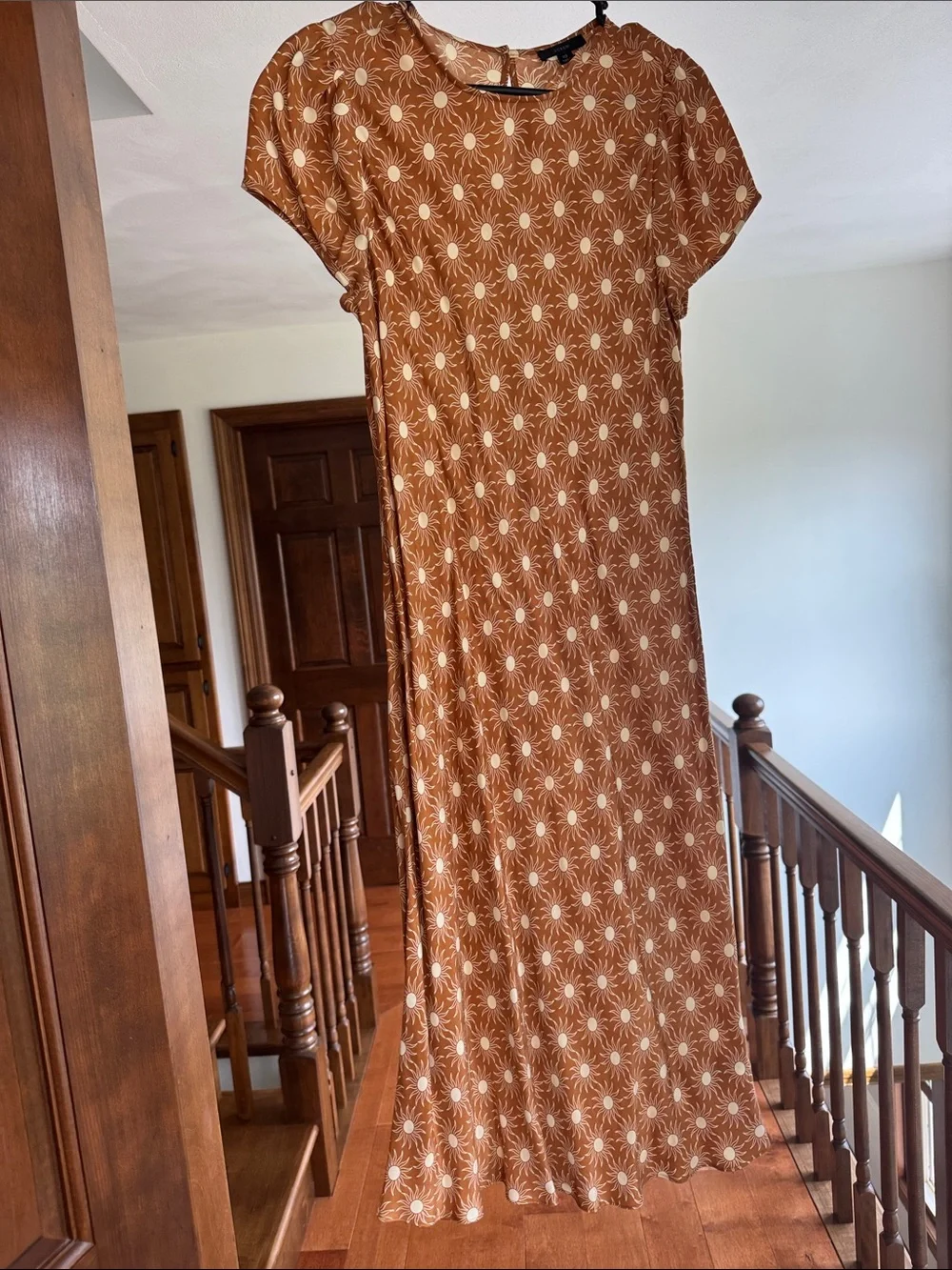 J. Crew Gold Midi Dress with White Sunburst Print